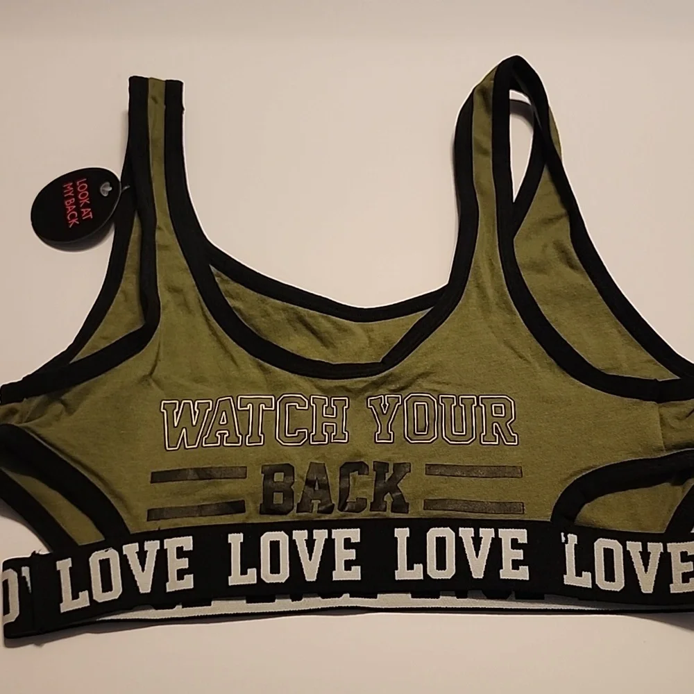 Nobo Olive Green Sports Bra with Love Black Trim